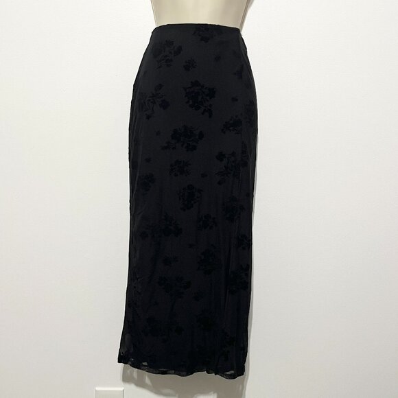 Derek Heart Womens Burnout Velvet Whimsigoth Maxi Skirt Size L Black Floral Mesh - Picture 1 of 7